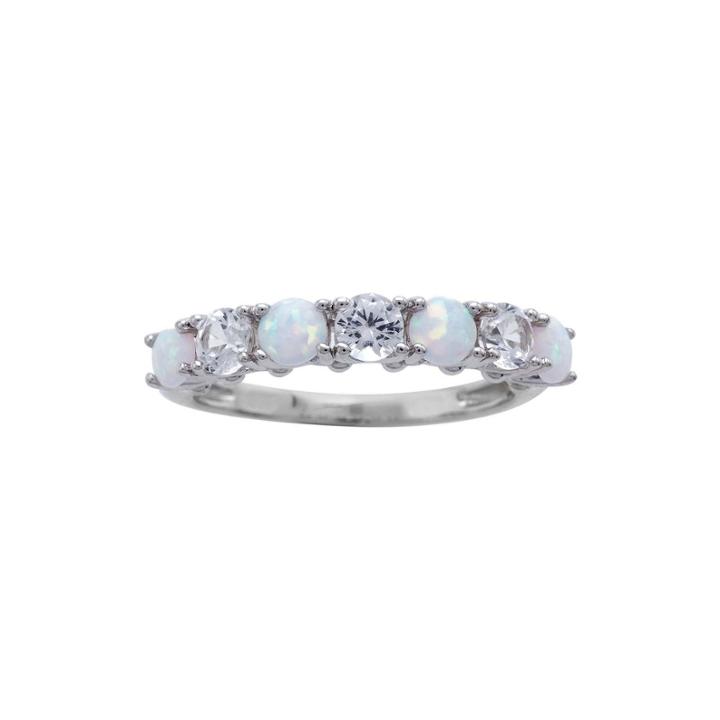 Lab-created Opal And Lab-created White Sapphire Sterling Silver Band Ring