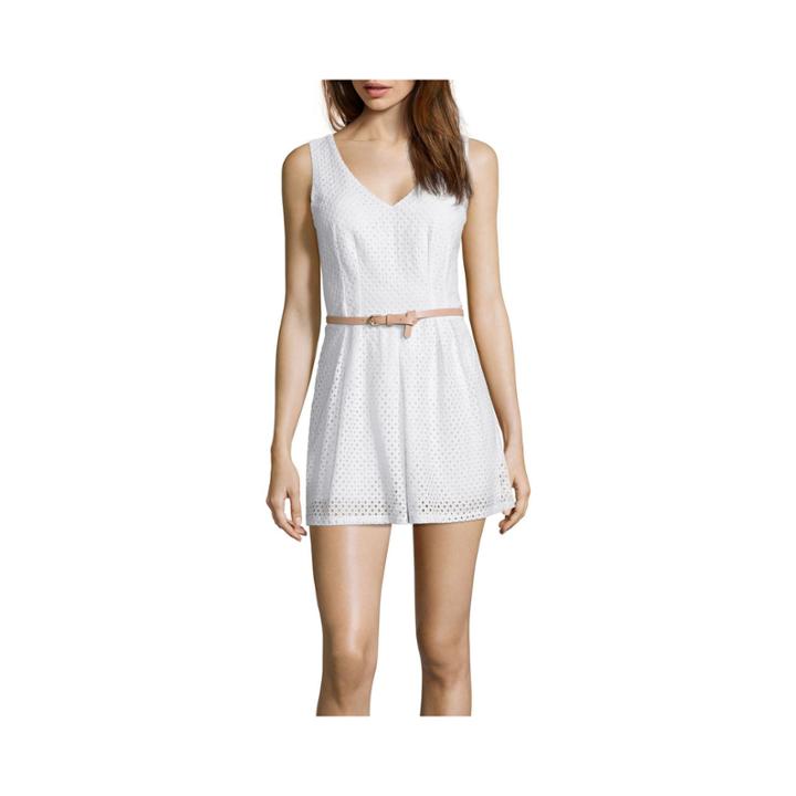 City Triangles Sleeveless Belted Crochet Romper