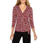 Black Label By Evan-picone 3/4 Sleeve V Neck Jersey Dots Blouse