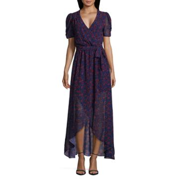 Coffee & Cake Short Sleeve Floral Wrap Dress-juniors