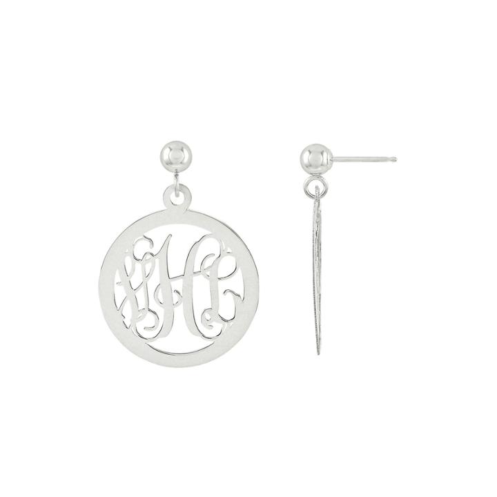 Personalized 22mm 14k White Gold Monogram Circle Earrings