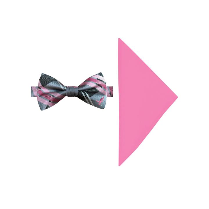 Susan G. Komen Large Plaid Pre-tied Bow Tie & Pocket Square Set