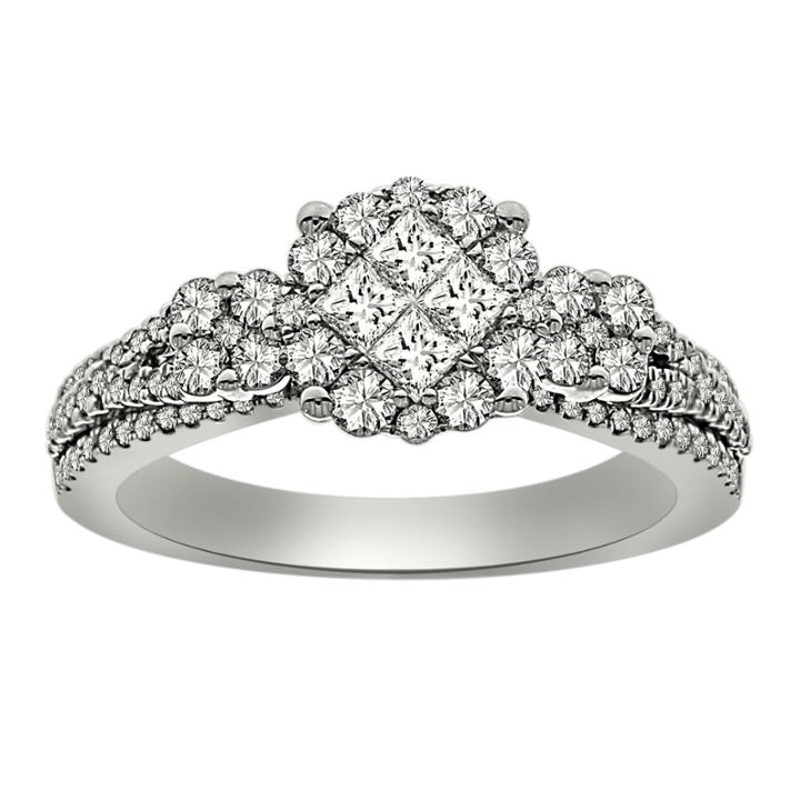 Womens 1 Ct. T.w. Genuine Princess White Diamond Platinum Engagement Ring