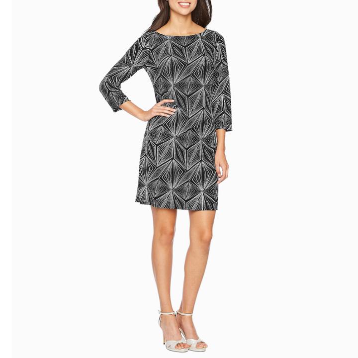 Jessica Howard 3/4 Sleeve Geometric Sheath Dress