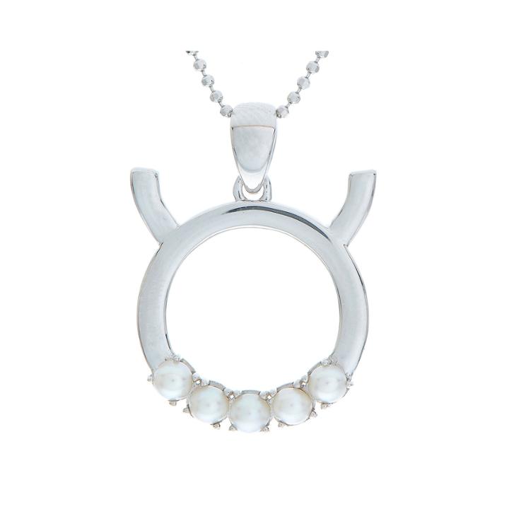 Taurus Zodiac Cultured Freshwater Pearl Sterling Silver Pendant Necklace