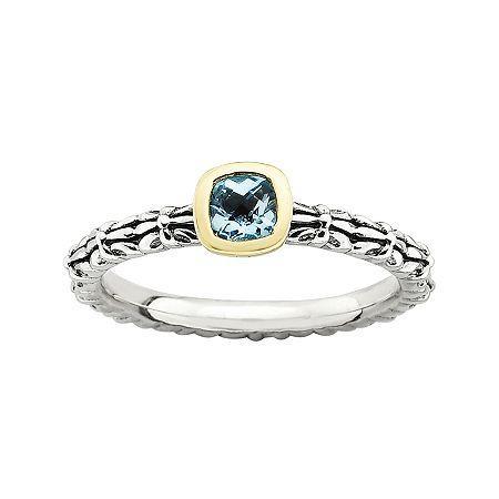Personally Stackable Genuine Blue Topaz Oxidized Two-tone Stackable Ring