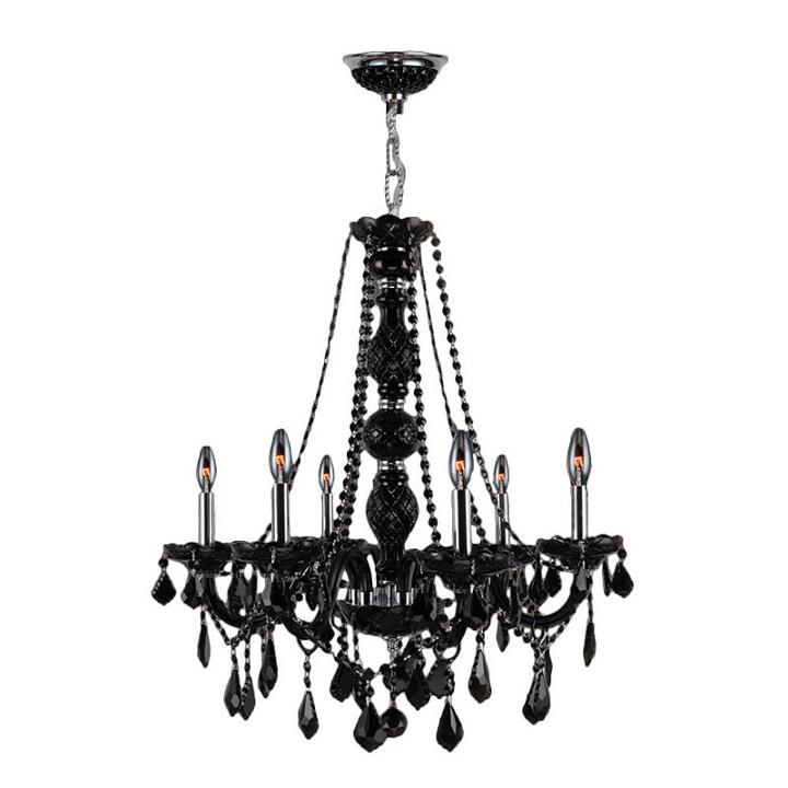 Provence Collection 6 Light Chrome Finish And Black Crystal Chandelier