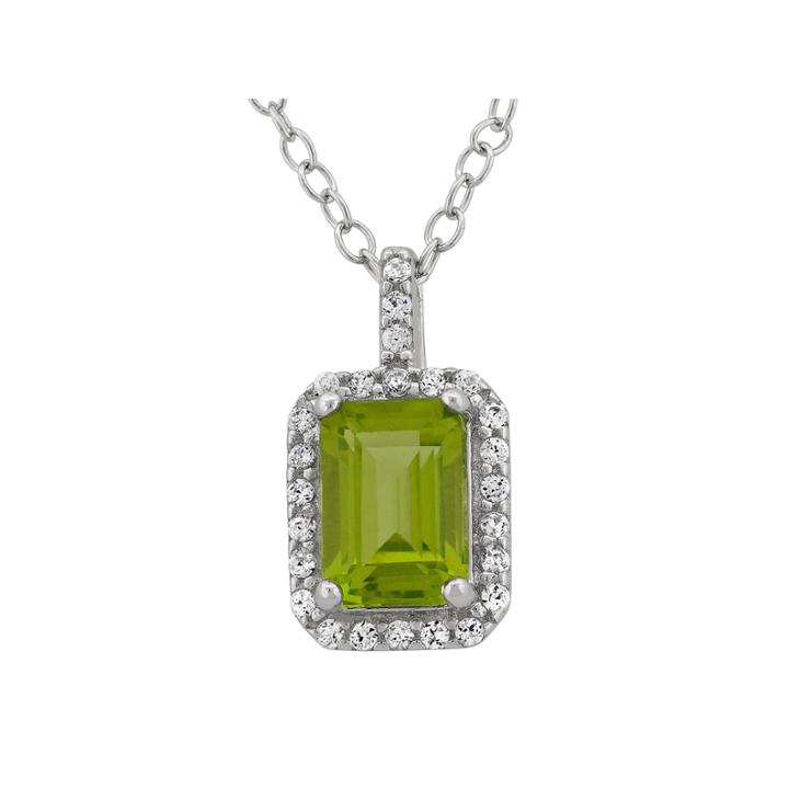 Genuine Peridot & Cubic Zirconia Sterling Silver Pendant Necklace