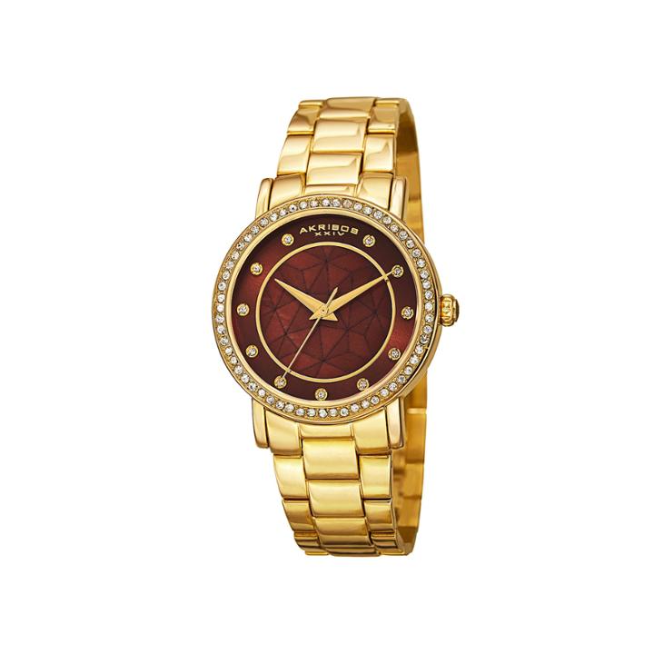 Akribos Xxiv Womens Gold-tone Crystal Accent Bracelet Watch