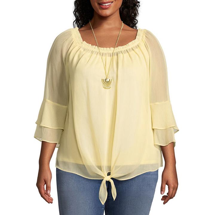Alyx 3/4 Sleeve Round Neck Chiffon Blouse - Plus