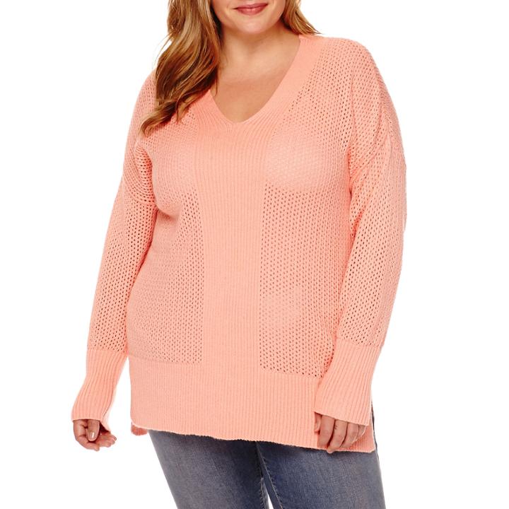 Stylus&trade; Long-sleeve Pointelle Tunic Sweater - Plus
