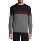 Claiborne Chest Stripe Crew Neck Long Sleeve Pullover Sweater