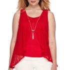 By & By Sleeveless Split-front Knit-to-woven Top With Necklace