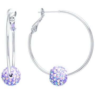 Sparkle Allure Multi Color Silver Over Brass Aurora Borealis Crystal Hoop Earrings
