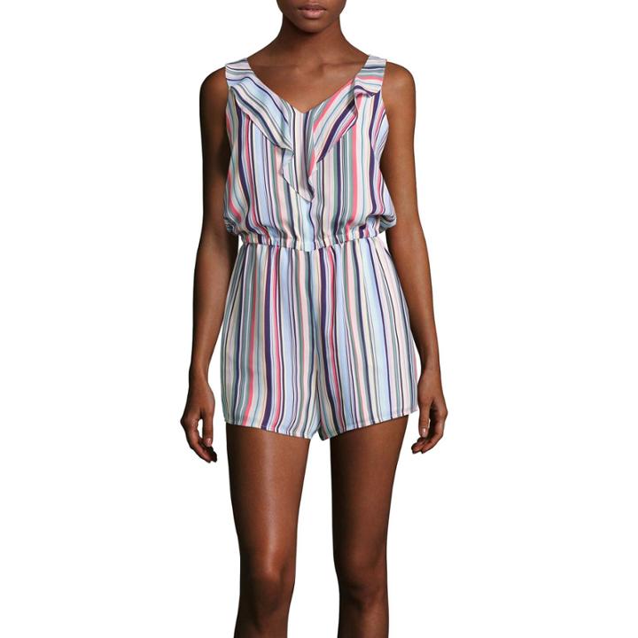 Decree V-neck Ruffle Front Romper - Juniors