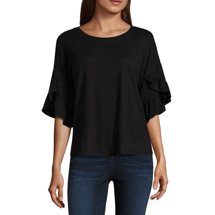 Belle + Sky Elbow Sleeve Round Neck T-shirt-womens