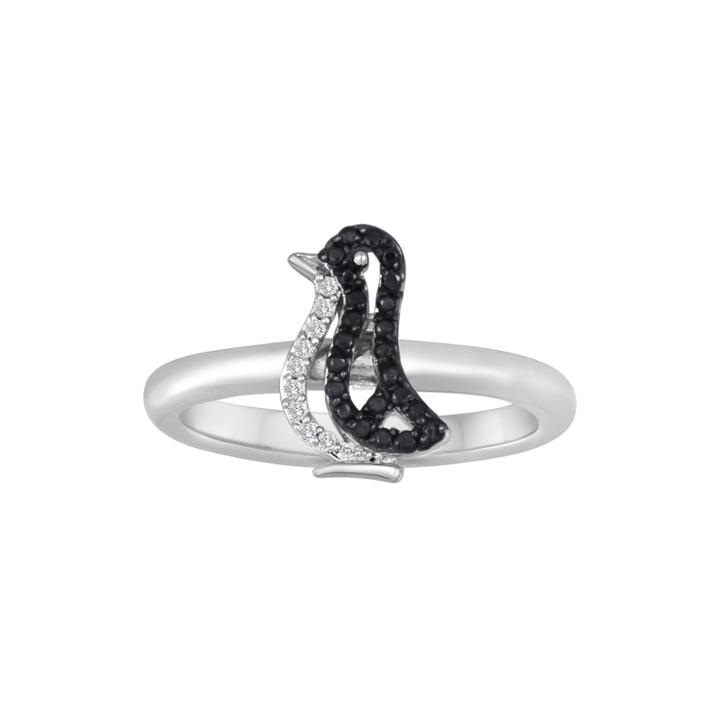 1/10 Ct. T.w. White And Color-enhanced Black Diamond Sterling Silver Penguin Ring