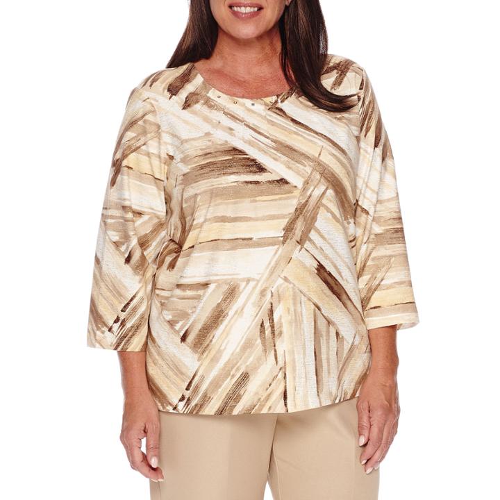Alfred Dunner 3/4 Sleeve Crew Neck T-shirt-plus