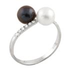 Splendid Pearls Womens Diamond Accent White Pearl 14k Gold Cocktail Ring
