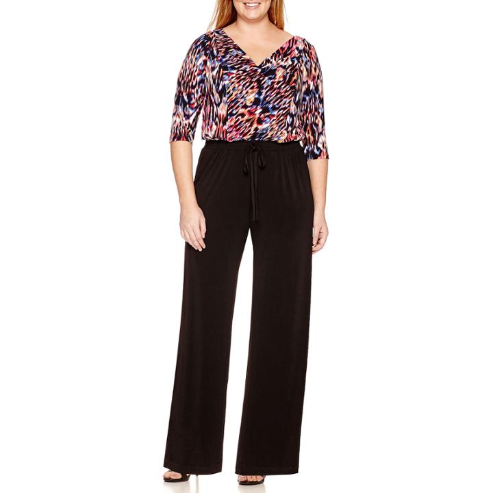 London Times Elbow-sleeve Cowl Neck Blouson Jumpsuit - Plus