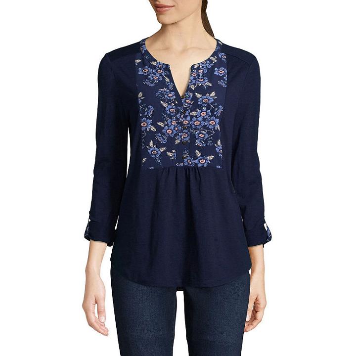 St. John's Bay Long Sleeve Mixed Media Popover - Tall