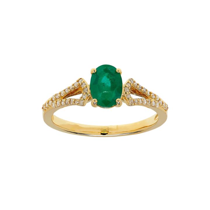Genuine Emerald And 1/7 Ct. T.w. Diamond 10k Gold Ring