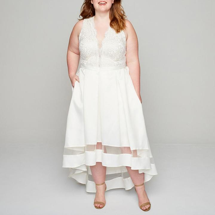 Blu Sage Sleeveless Lace Top High-low Gown - Plus