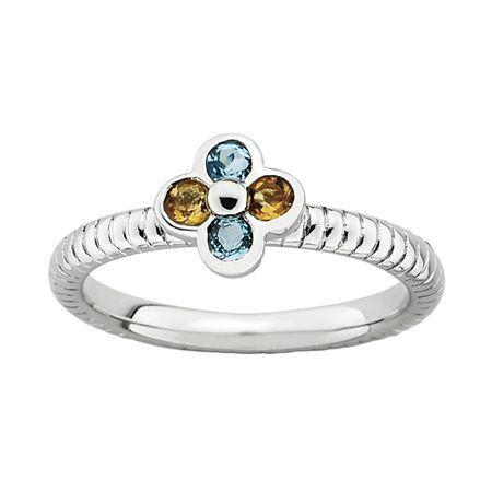 Personally Stackable Genuine Blue Topaz & Citrine Flower Ring