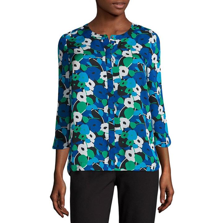 Liz Claiborne 3/4 Sleeve Y Neck Woven Blouse - Tall