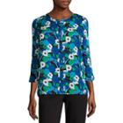 Liz Claiborne 3/4 Sleeve Y Neck Woven Blouse - Tall