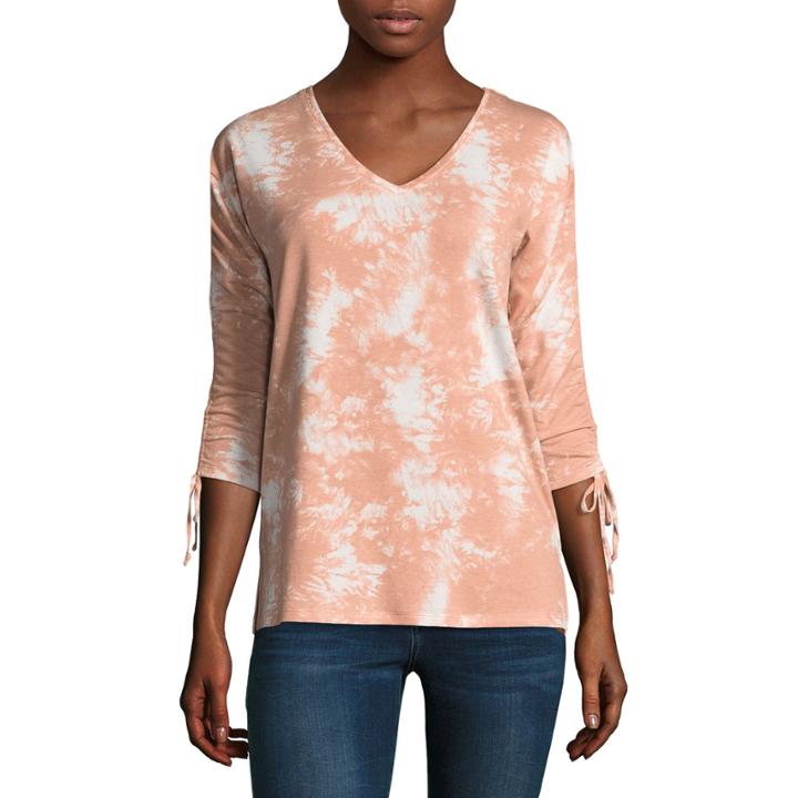 Como Blu 3/4 Ruched Tie Sleeve French Terry Sweatshirt
