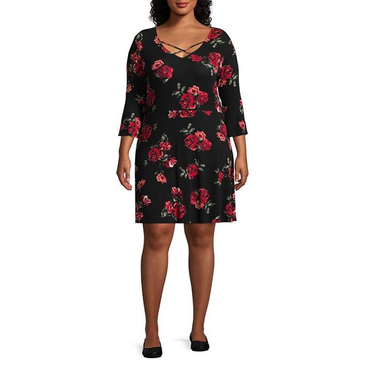 Arizona 3/4 Sleeve Skater Dress-juniors Plus