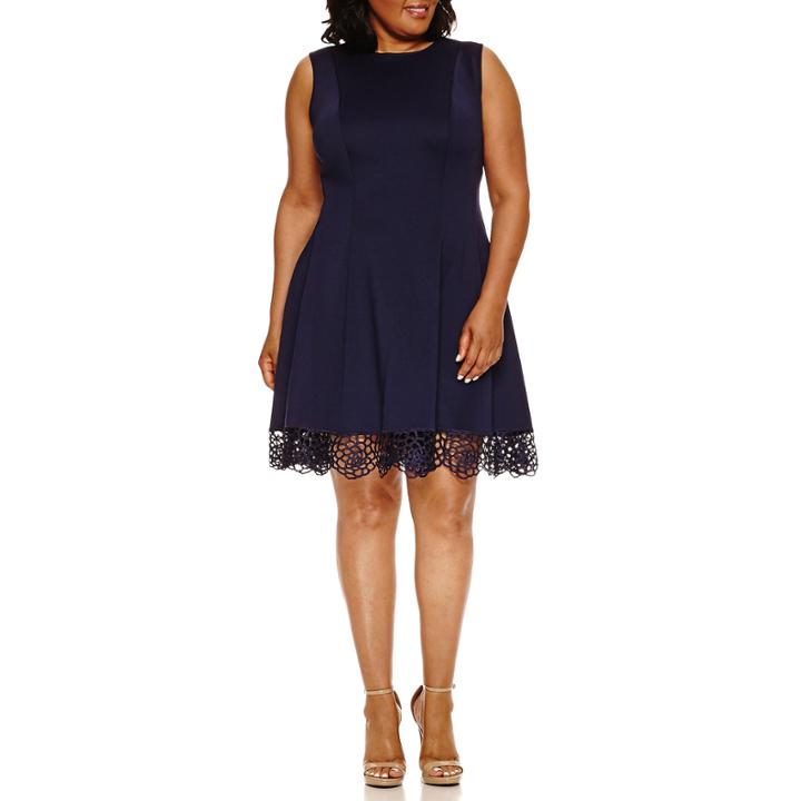 Donna Ricco Sleeveless Lace Trim Fit & Flare Dress-plus