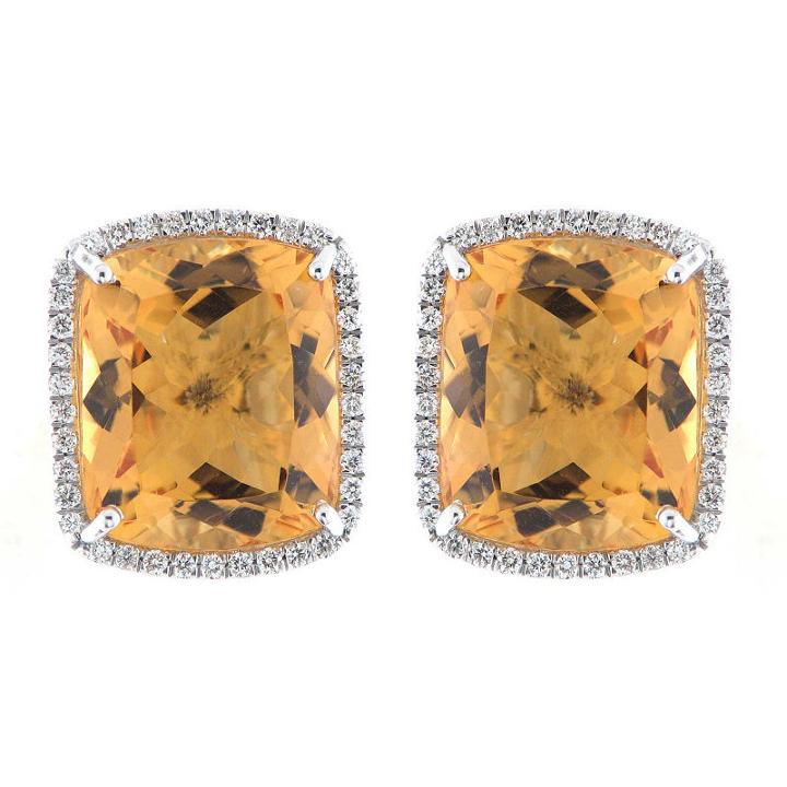 3/8 Ct. T.w. Cushion Orange Citrine 18k Gold Stud Earrings