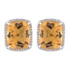 3/8 Ct. T.w. Cushion Orange Citrine 18k Gold Stud Earrings