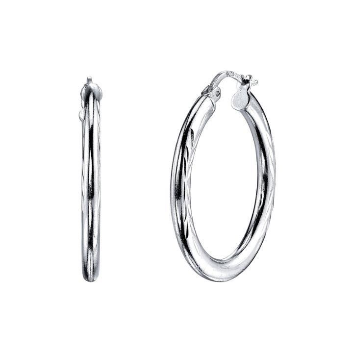 Sterling Silver Diamond-cut 29mm Hoop Earrings