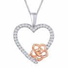 Enchanted Disney Fine Jewelry 1/6 C.t.t.w. Diamond Sterling Silver And 14k Rose Gold Accent Belle Heart Pendant Necklace