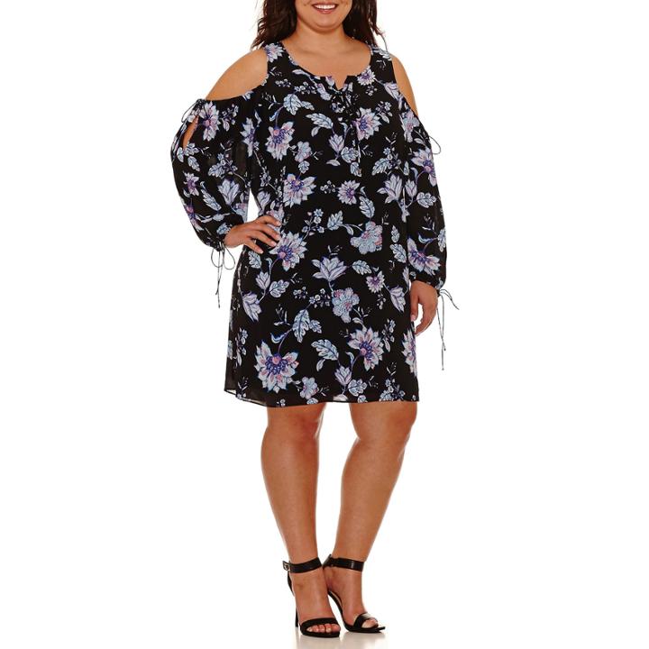 Boutique + Cold Shoulder A-line Dress-plus
