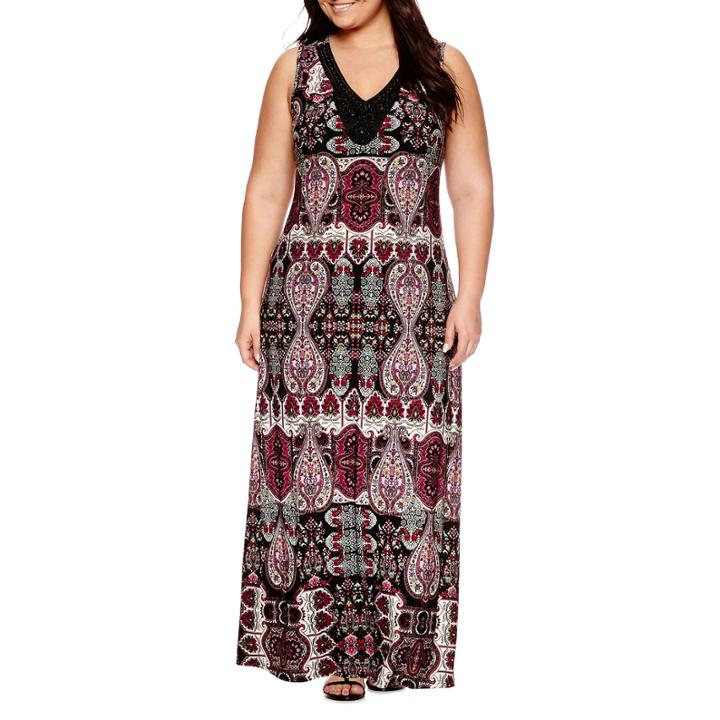 Jennie And Marlis Sleeveless Beaded Paisley Maxi Dress-plus