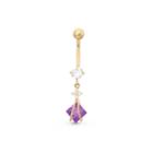 10k Yellow Gold Purple And White Cubic Zirconia Dangle Belly Ring