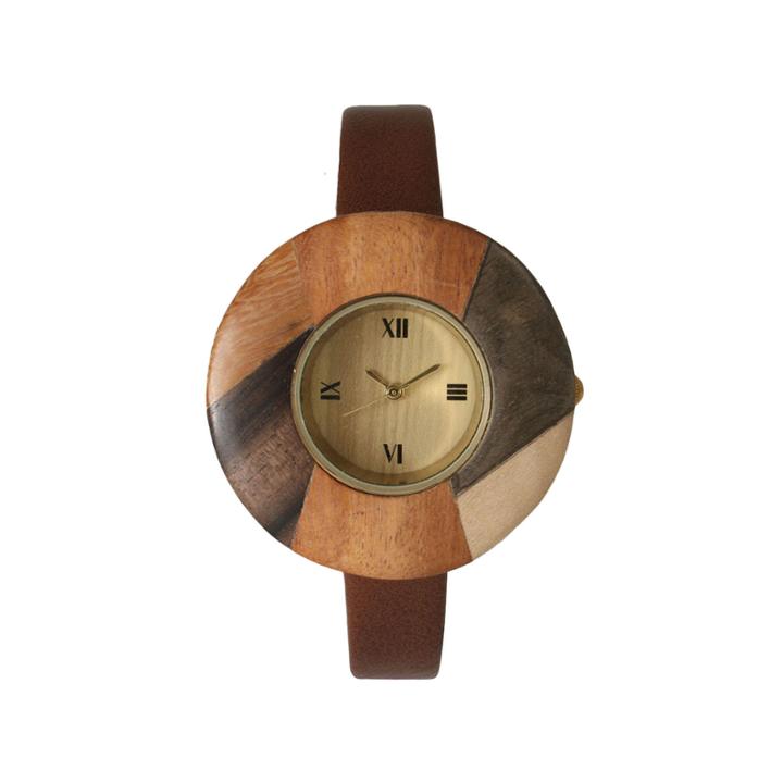 Olivia Pratt Faux Wood Bezel Dark Brown Petite Leather Watch 26265wdark Brown