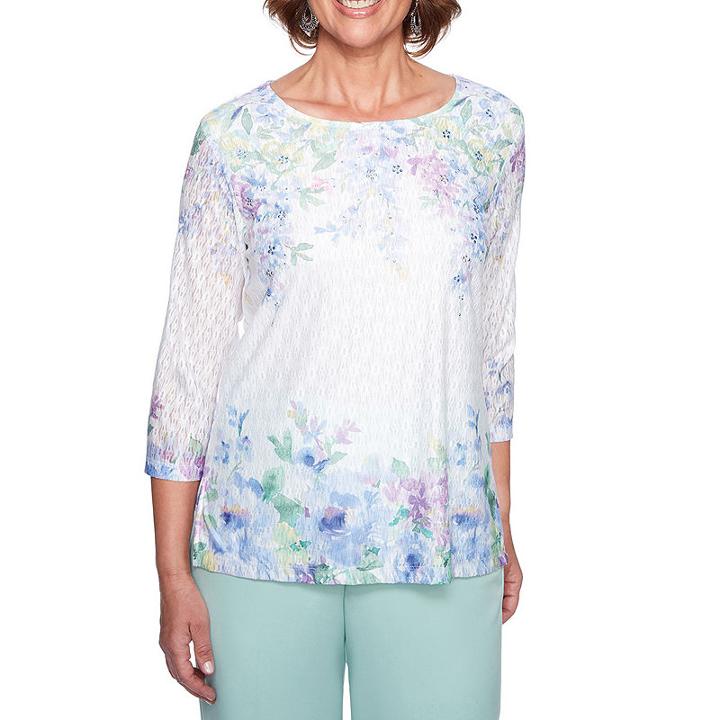 Alfred Dunner Day Dreamer 3/4 Sleeve Crew Neck T-shirt-womens