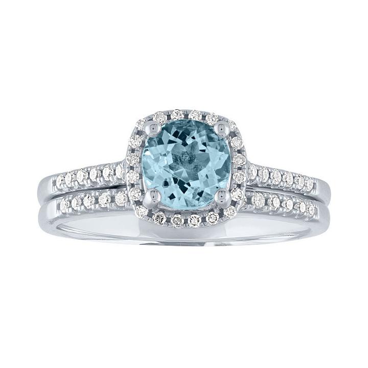 Modern Bride Gemstone Womens 1/5 Ct. T.w. Round Blue Aquamarine 10k Gold Engagement Ring