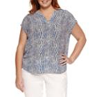 Liz Claiborne Short Sleeve Split Crew Neck Woven Blouse-plus