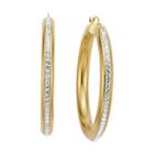 Gold Opulence 14k Gold Over Diamond Resin Round Crystal Hoop Earrings