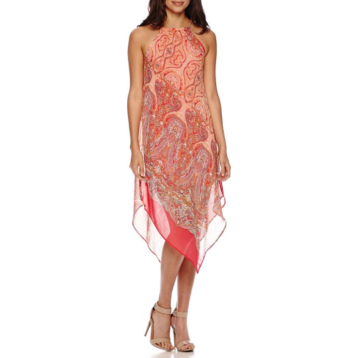 Tiana B. Sleeveless Halter Paisley Print Handkerchief-hem Maxi Dress