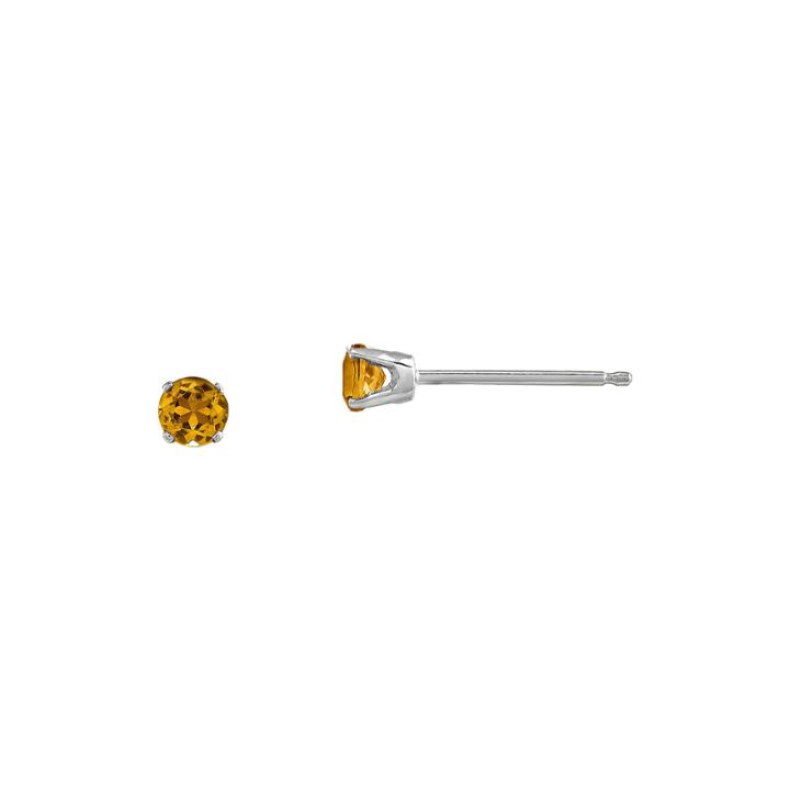 3mm Round Genuine Citrine 14k White Gold Stud Earrings