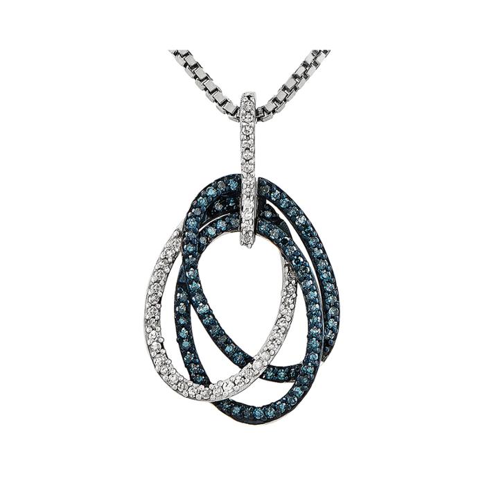 1/4 Ct. T.w. White And Color-enhanced Blue Diamond Sterling Silver Oval Pendant Necklace