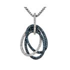 1/4 Ct. T.w. White And Color-enhanced Blue Diamond Sterling Silver Oval Pendant Necklace