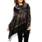 Faux-fur Collar Gray Jacquard Wrap